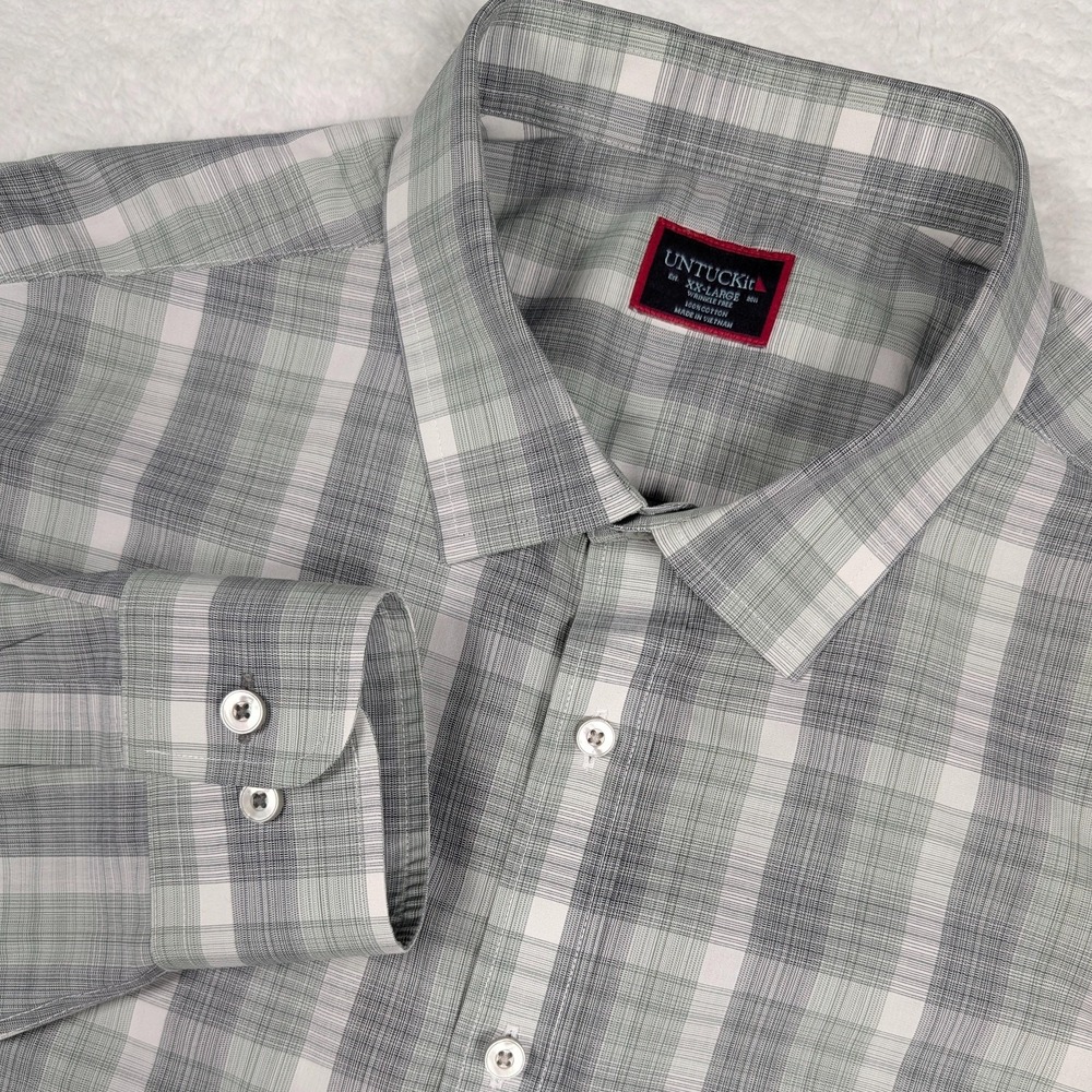 UNTUCKit Shirt Mens 2XL Gray Plaid Wrinkle Free LS Button Up Cotton Casual